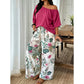 Conjunto de dos piezas para mujer: top con hombros al aire y pantalones estampados