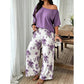 Conjunto de dos piezas para mujer: top con hombros al aire y pantalones estampados