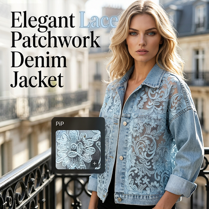 Chaqueta vaquera de mujer holgada con estampado floral, encaje y diseño patchwork