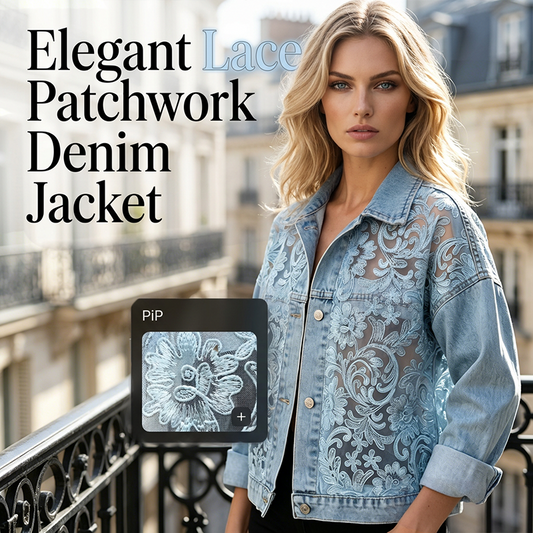 Chaqueta vaquera de mujer holgada con estampado floral, encaje y diseño patchwork