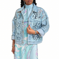 Chaqueta vaquera de mujer holgada con estampado floral, encaje y diseño patchwork