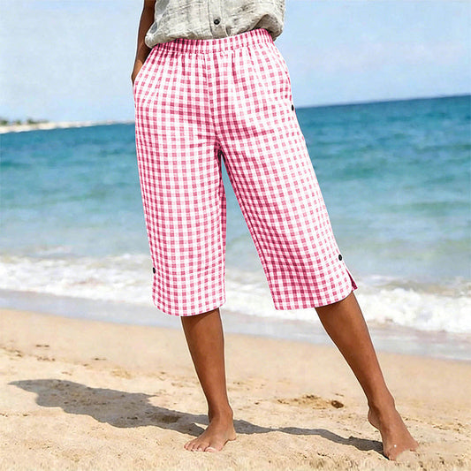 Pantalones capri a cuadros de estilo informal para mujer