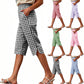 Pantalones capri a cuadros de estilo informal para mujer