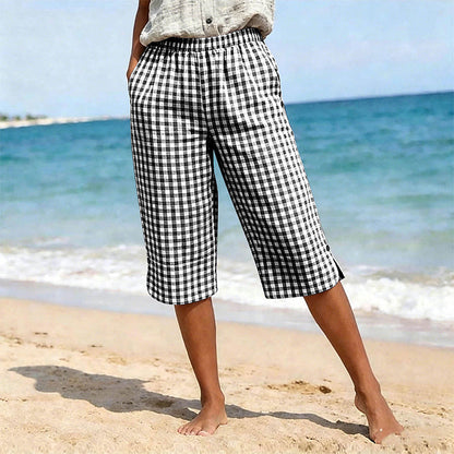 Pantalones capri a cuadros de estilo informal para mujer