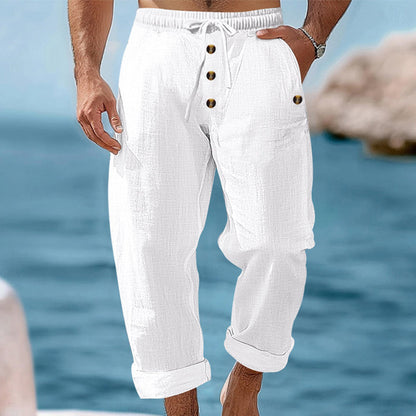 Pantalones informales de lino con cordón para hombre