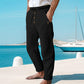 Pantalones informales de lino con cordón para hombre