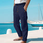 Pantalones informales de lino con cordón para hombre