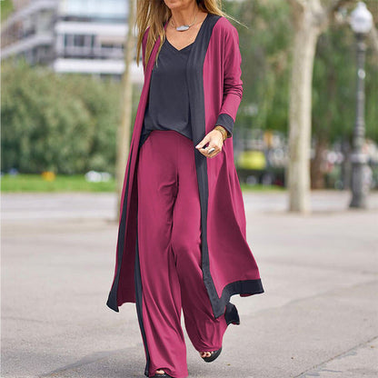Conjunto de 3 piezas para mujer: chaqueta, chaleco y pantalones en colores contrastados