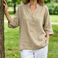 Camisas de mujer con cuello en V, manga corta y botones