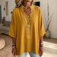 Camisas de mujer con cuello en V, manga corta y botones