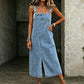 Vestido midi tipo peto de vaquero sin mangas para mujer