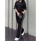 Conjunto de dos piezas informal para mujer, con detalles a rayas