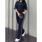 Conjunto de dos piezas informal para mujer, con detalles a rayas