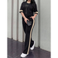 Conjunto de dos piezas informal para mujer, con detalles a rayas
