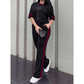 Conjunto de dos piezas informal para mujer, con detalles a rayas