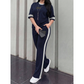 Conjunto de dos piezas informal para mujer, con detalles a rayas