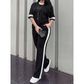 Conjunto de dos piezas informal para mujer, con detalles a rayas