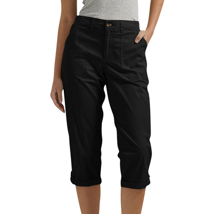 WPantalones capri de mujer de color liso; pantalones ligeros de mezcla de tejidos de primera calidad