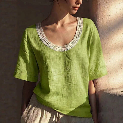 👚 ¡AHORA CON UN 50 % DE DESCUENTO! 🌸 Blusa de verano de encaje vintage: encaje delicado y corte holgado; perfecta para los días cálidos, looks románticos u ocasiones especiales; femenina, ligera y versátil 🌿✨