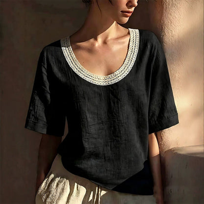 👚 ¡AHORA CON UN 50 % DE DESCUENTO! 🌸 Blusa de verano de encaje vintage: encaje delicado y corte holgado; perfecta para los días cálidos, looks románticos u ocasiones especiales; femenina, ligera y versátil 🌿✨