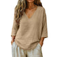 Blusa informal de mujer con cuello en V y mangas tres cuartos