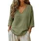 Blusa informal de mujer con cuello en V y mangas tres cuartos