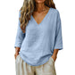 Blusa informal de mujer con cuello en V y mangas tres cuartos