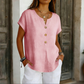 Camiseta informal de mujer con cuello en V y botones