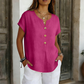 Camiseta informal de mujer con cuello en V y botones