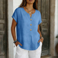 Camiseta informal de mujer con cuello en V y botones