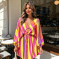 Vestido de verano para mujer con cuello en V, mangas con volantes y cordón ajustable