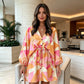 Vestido de verano para mujer con cuello en V, mangas con volantes y cordón ajustable