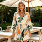 Vestido de verano para mujer con cuello en V, mangas con volantes y cordón ajustable