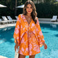Vestido de verano para mujer con cuello en V, mangas con volantes y cordón ajustable