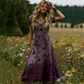 Vestido largo de mujer de estilo vintage con cuello en V y estampado floral