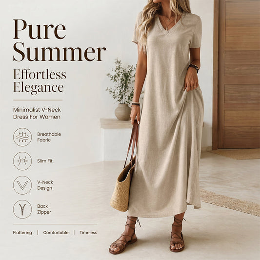 ⌛Oferta por tiempo limitado: vestido largo de manga corta y cuello en V para mujer