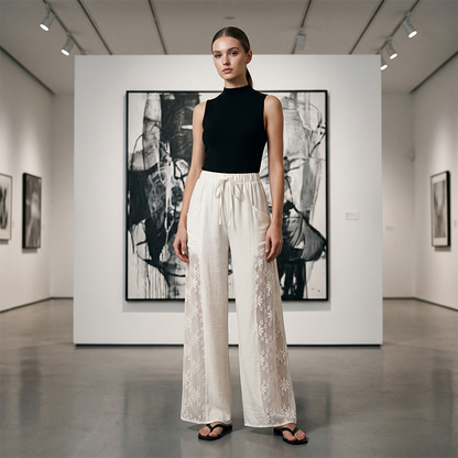 🌸Pantalones de encaje fluidos para mujer con cordón: holgados, cómodos y elegantes sin esfuerzo✨