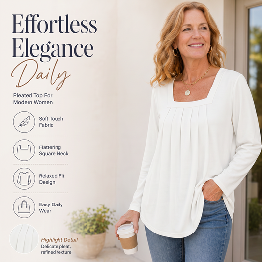 🌿 Top elegante de algodón con pliegues y cuello cuadrado