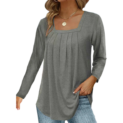 🌿 Top elegante de algodón con pliegues y cuello cuadrado