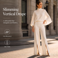 Conjunto de mujer compuesto por un top elegante con cuello alto tipo capa y pantalones de pierna ancha