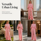 Conjunto de mujer compuesto por un top elegante con cuello alto tipo capa y pantalones de pierna ancha