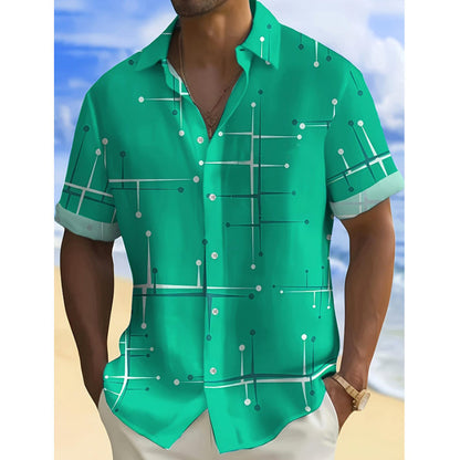 📢📢 ¡50% DE DESCUENTO !! ⏰ Camisa de botones de corte holgado con estampado geométrico para hombre