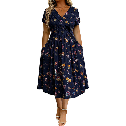 🌸 Robe fleurie à col en V avec nœud à la taille : élégante et décontractée, idéale pour toutes les occasions