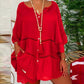 Vestido casual de mujer con cuello en V y calados