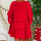 Vestido casual de mujer con cuello en V y calados