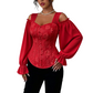 🔥⏰ ¡OFERTA 50% OFF! 👚 Top Elegante para Mujer con Hombros Descubiertos – Jacquard Floral, Corte Corsé y Mangas Abullonadas ✨
