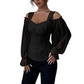 🔥⏰ ¡OFERTA 50% OFF! 👚 Top Elegante para Mujer con Hombros Descubiertos – Jacquard Floral, Corte Corsé y Mangas Abullonadas ✨