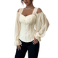 🔥⏰ ¡OFERTA 50% OFF! 👚 Top Elegante para Mujer con Hombros Descubiertos – Jacquard Floral, Corte Corsé y Mangas Abullonadas ✨