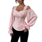 🔥⏰ ¡OFERTA 50% OFF! 👚 Top Elegante para Mujer con Hombros Descubiertos – Jacquard Floral, Corte Corsé y Mangas Abullonadas ✨