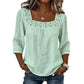 Blusa para mujer con encaje y croché, escote cuadrado